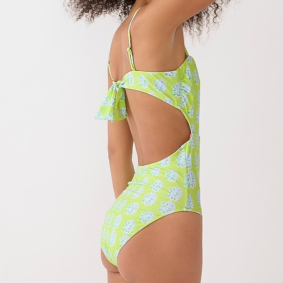 J.Crew SZ Blockprints Cutout Swimsuit Green Paisley Size 4 - Picture 1 of 14